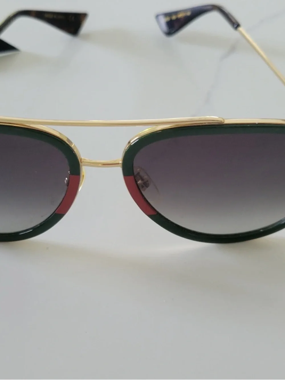 Gucci Green and Red Aviator Sunglasses with Gold Accents
